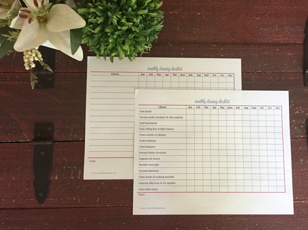 Monthly Cleaning Checklist Printable