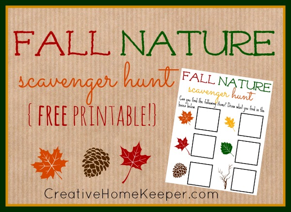Enjoy a fun fall nature scavenger hunt with this fun free printable to use with your toddler or preschooler as you explore and enjoy the outdoors this fall | CreativeHomeKeeper.com