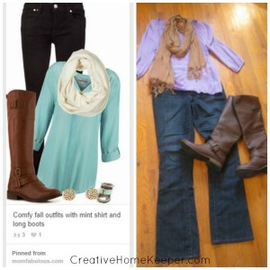 Simply Dressed: Using Pinterest to build outfits can help inspire you to create outfits from pieces you already have in your own closet and put together new and fresh wardrobe choices without having to purchase anything! One mom shares how she created several outfits for fall using things she already owned. | CreativeHomeKeeper.com