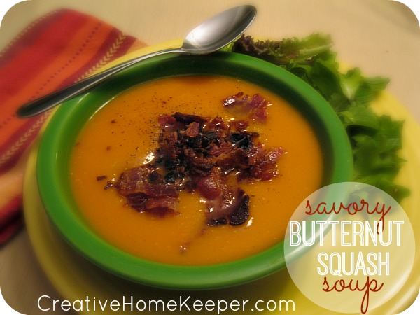 Rich and creamy, this savory butternut squash soup is delicious and the perfect fall comfort food all while being incredibly nutritious and healthy too! | CreativeHomeKeeper.com