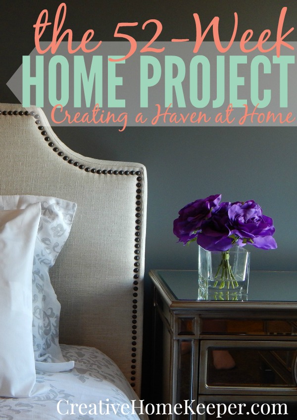 Create a haven at home with the 52-week home project. Small, managable weekly tasks and challenges to create a space that promotes peace, inspires creativity, nurtures your family and is not only more organized but also runs with more purpose and intention.