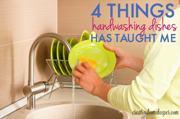 Handwashing dishes used to be a chore but now it is one of my favorite things. I've learned a few lessons when our dishwasher broke including embracing my philosophy of trying to live as minimally as possible and scrubbing out any negative Mommy attitude during the day, not to mention reminding me to pray!