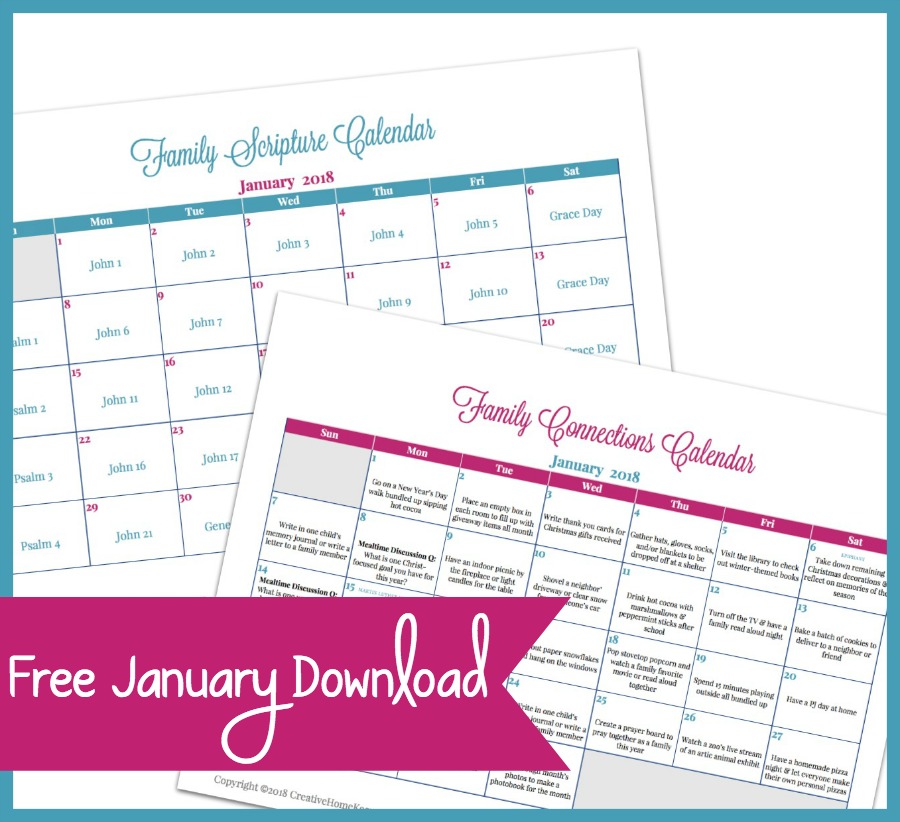 Draw closer as a family this year with the Family Connections Calendar and Scripture reading plan. Each month includes simple and easy ways to connect as a family as well as a Scripture plan to read aloud together. 