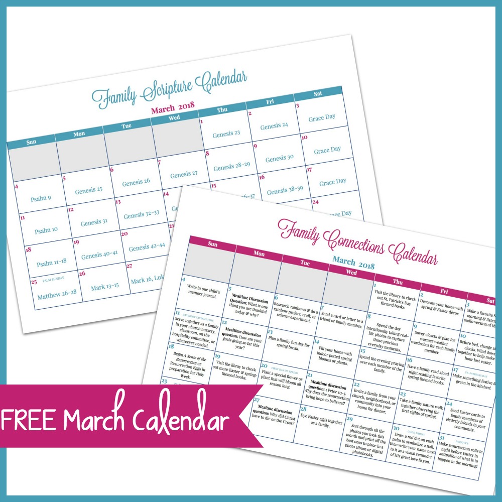 March Family Connections Calendar