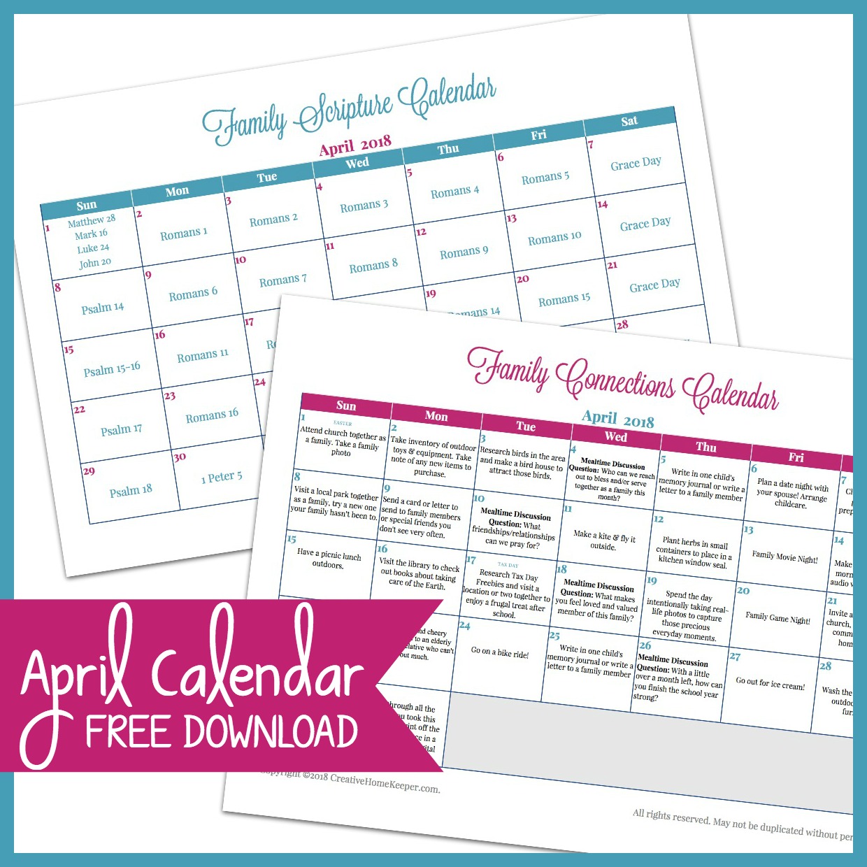 April Family Connections Calendar