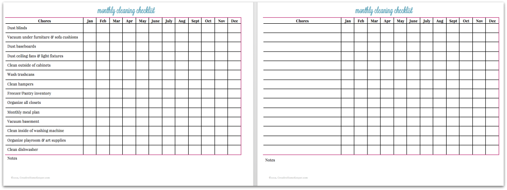 Printable Monthly Checklist Calendar