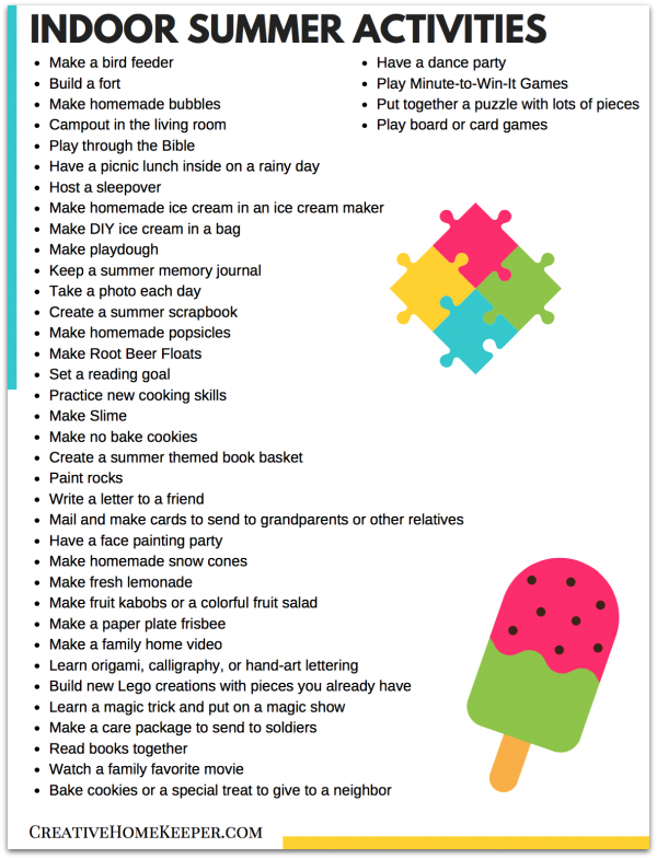 Indoor Summer Activities SS Creative Home Keeper
